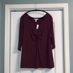 ADDITION ELLE PENNINGTONS NWT plus size 2X Burgundy twist front shirt